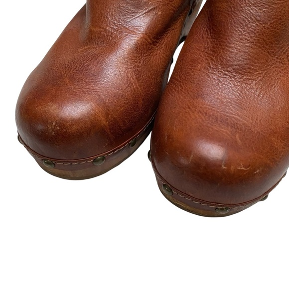 Frye Clara Campus Clogs Brown Leather Size 7 | 2.5” Heel Platform Mules - Picture 3 of 16